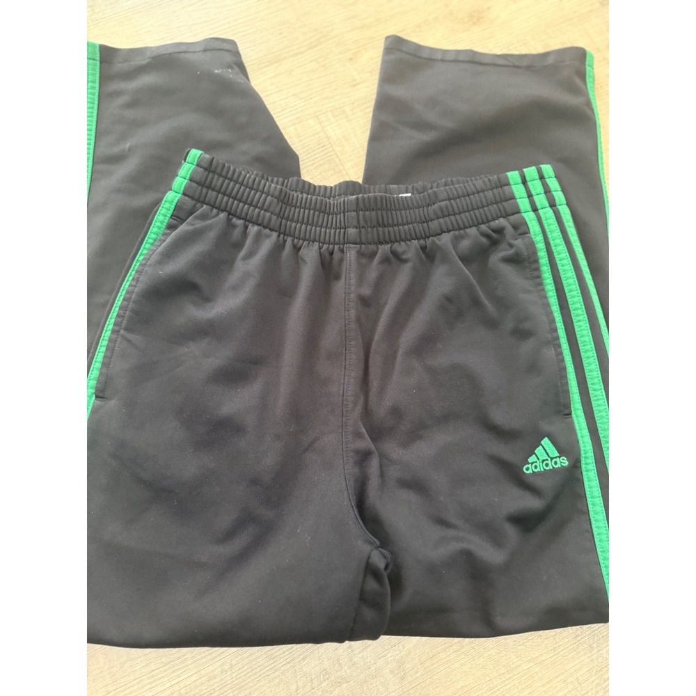 Adidas Youth Track Pants Black with Green Stripes - Boys/Girls Size M (12) - Picture 2 of 3